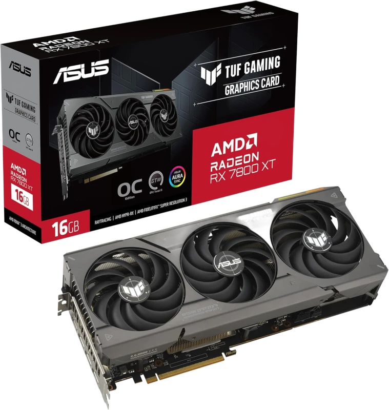 ASUS TUF Gaming Radeon RX 7800 XT OC Edition – Carte Graphique Gaming (16GB GDDR6X, PCIe 4.0, HDMI 2.1, DisplayPort 2.1, Ventilateurs axiaux)