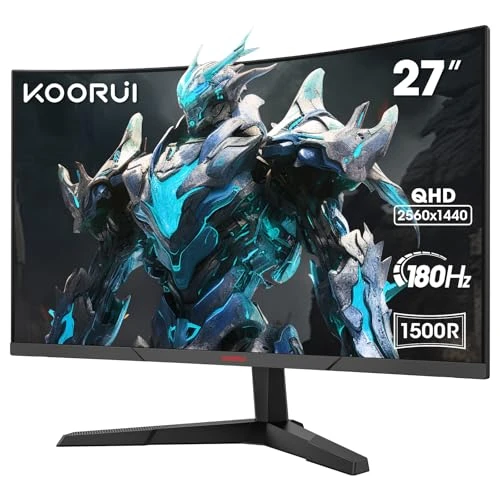 KOORUI 27'' Ecran PC Gaming Incurvé 1500R, Moniteur PC Dalle VA, Résolution QHD (2560X1440), 180HZ,1MS, DCI-P3 85%, Lunette Ultra-Mince, Inclinaison réglable, Prend en Charge HDMI/DP