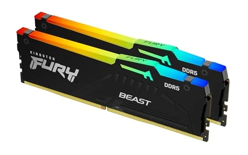 Kingston FURY Beast Noir RGB 32Go (2x16Go) 6000MT/s DDR5 CL30 DIMM Mémoire pour PC de Gamer Kit de 2 AMD EXPO/ Intel XMP - KF560C30BBEAK2-32