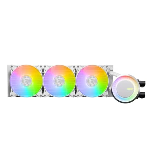 MSI MAG CORELIQUID E360 WHITE Kit Watercooling CPU, Plaque Froide en Cuivre Agrandie, Tête Waterblock ARGB & Ventilateurs FDB, Double Chambre, Radiateur Split-Flow, Compatible AMD & Intel